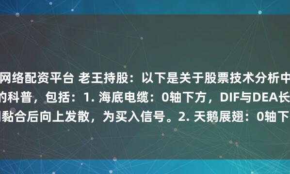 网络配资平台 老王持股：以下是关于股票技术分析中MACD指标常见形态的科普，包括：1. 海底电缆：0轴下方，DIF与DEA长时间黏合后向上发散，为买入信号。2. 天鹅展翅：0轴下方，DIF上穿DEA未破0轴即...